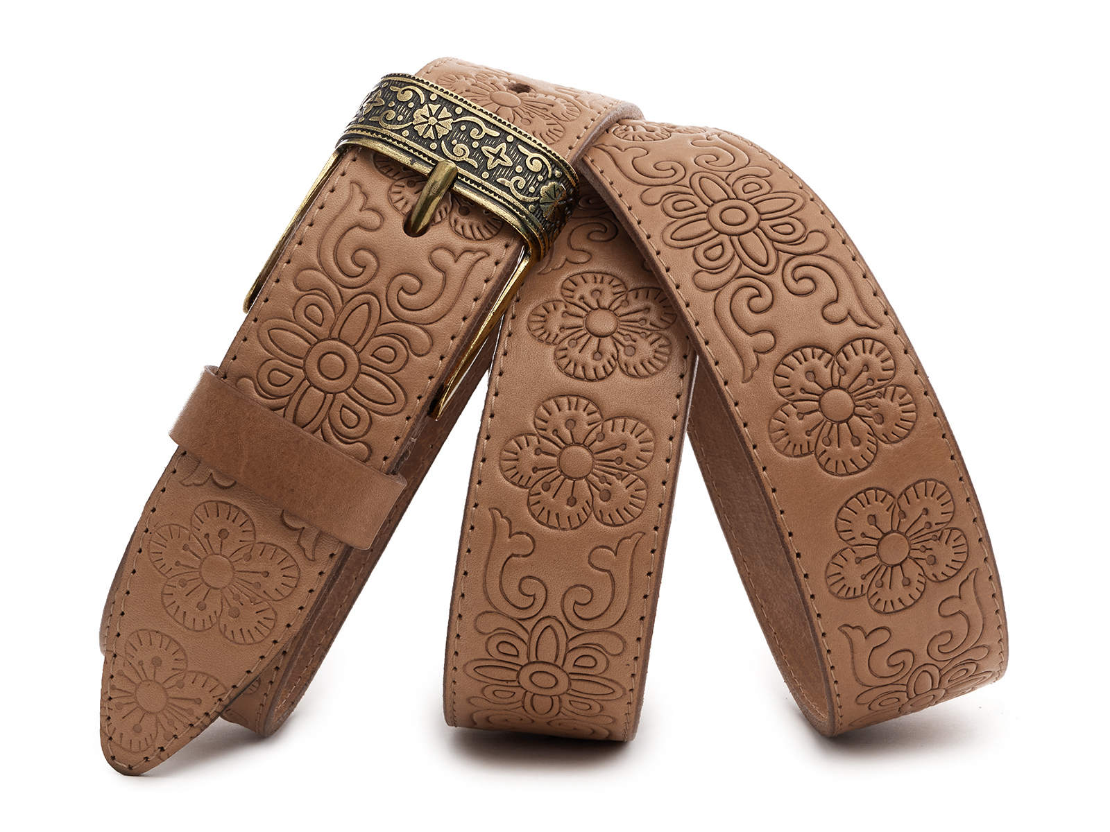 Кожаный бежевый женский джинсовый ремень B40-2087